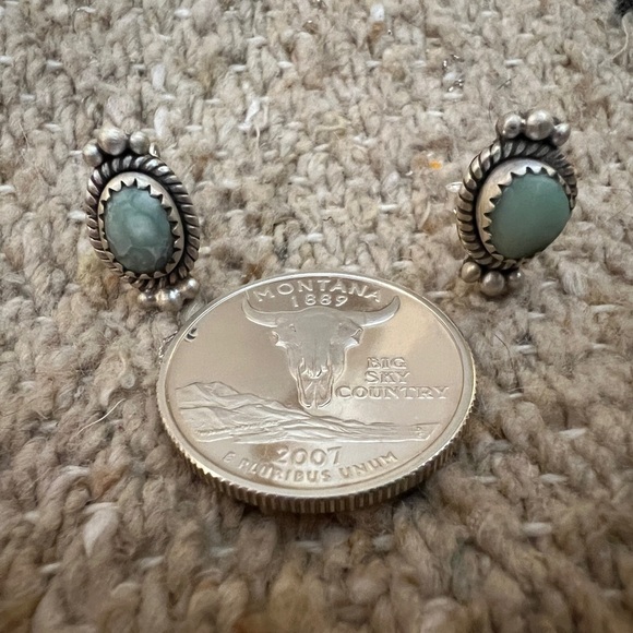 ❤️ Paloma Turquoise Navajo Southwestern Brushed 925 Stud Earrings Closed Back 4G - Picture 11 of 15